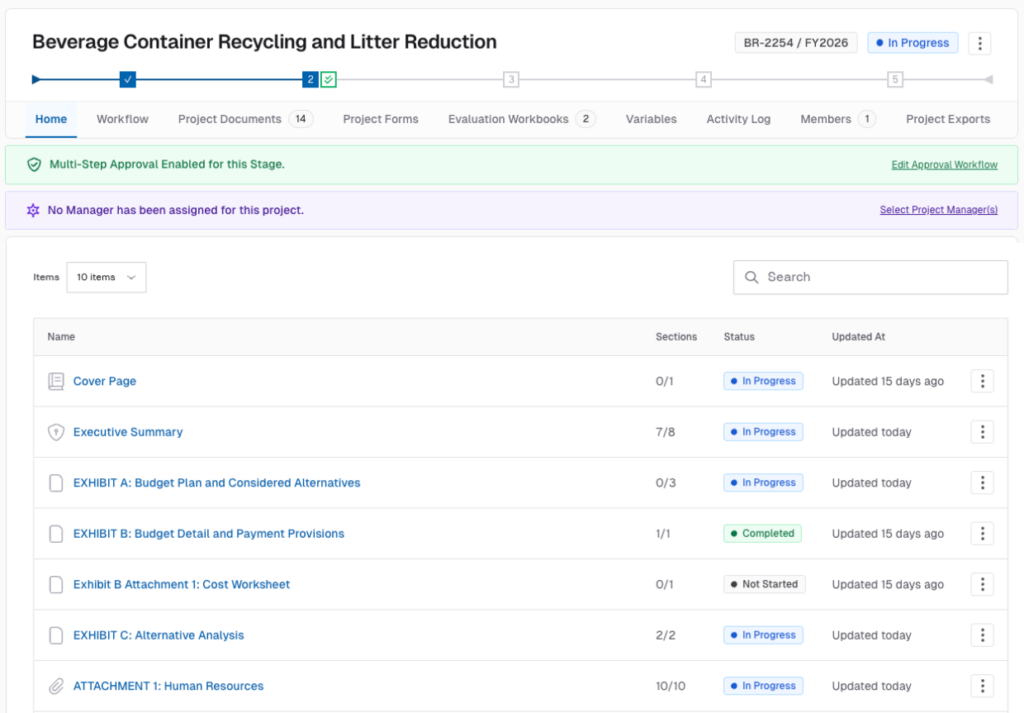 Screenshot of budget administration use of Authorium's platform